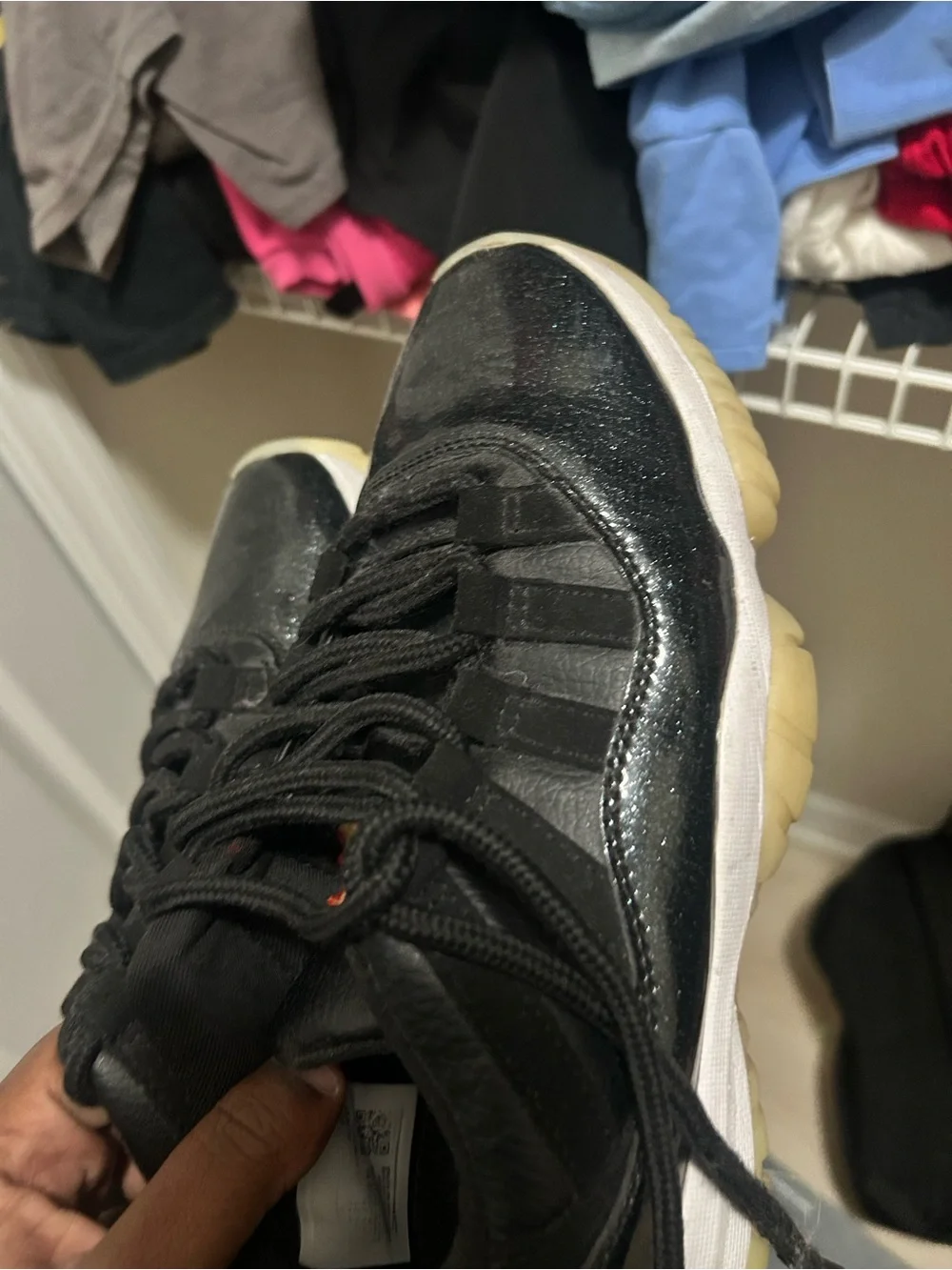 Jordan Men's Black Patent Leather Low-Top Sneakers with Off-White Sole
